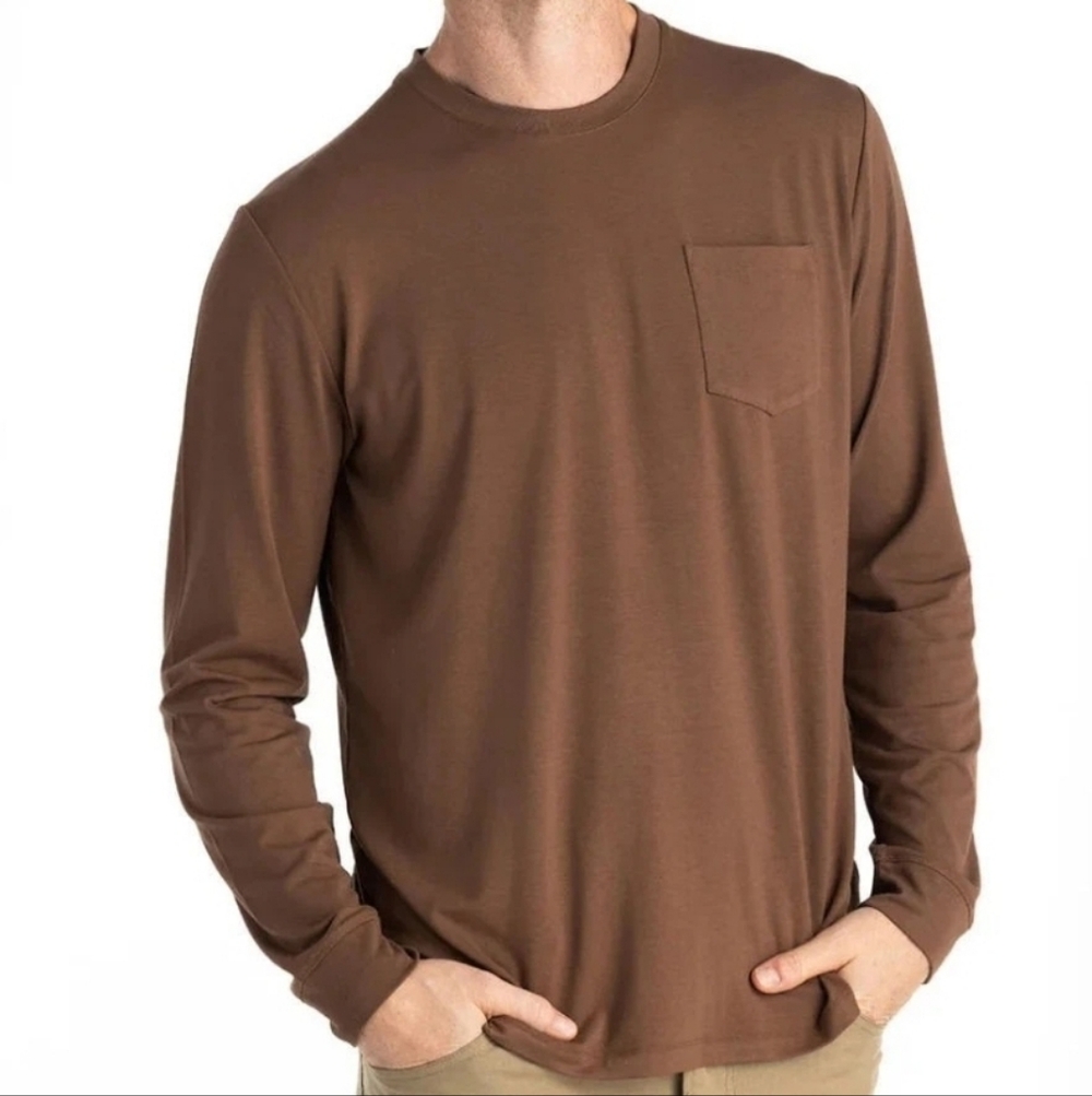 Free Fly Men's Bamboo Flex Long Sleeve Pocket Tee Mustang Size Large New Tags